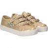 Pantofi trendy aurii, cu perle, pentru fete
