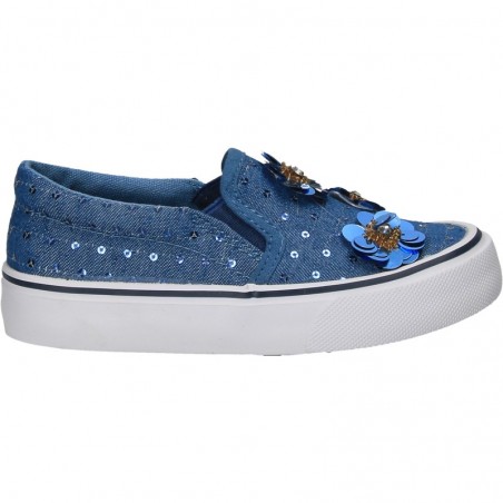Espadrile jeans, cu decor flori din paiete