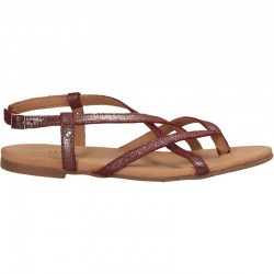 Sandale flip flops, bordo, piele naturala