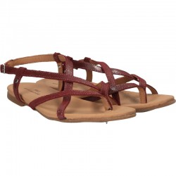 Sandale flip flops, bordo, piele naturala