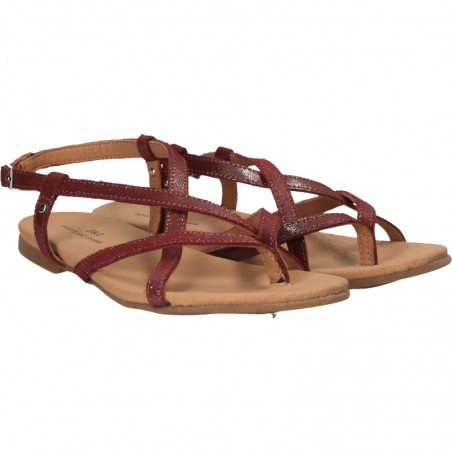 Sandale flip flops, bordo, piele naturala
