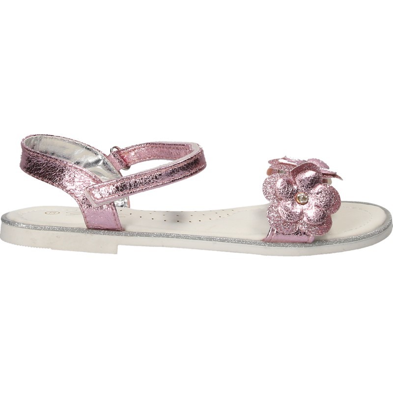 Sandale fetite, roz metalizat, cu flori Sandale fetite, roz metalizat, cu flori