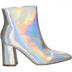 Botine ascutite, toc gros, argintii