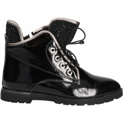 Botine negre, piele lacuita, stil urban