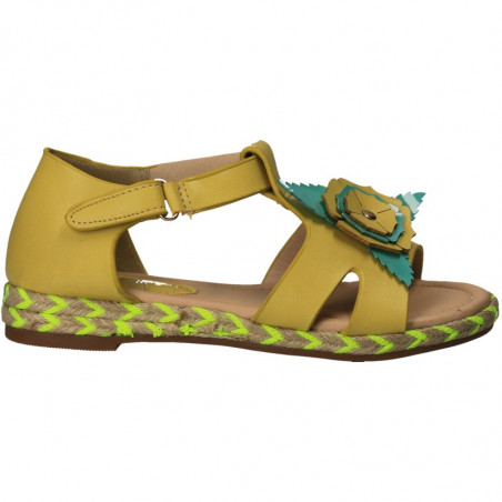 Sandale din piele ecologica, model floral, galbene