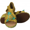Sandale din piele ecologica, model floral, galbene