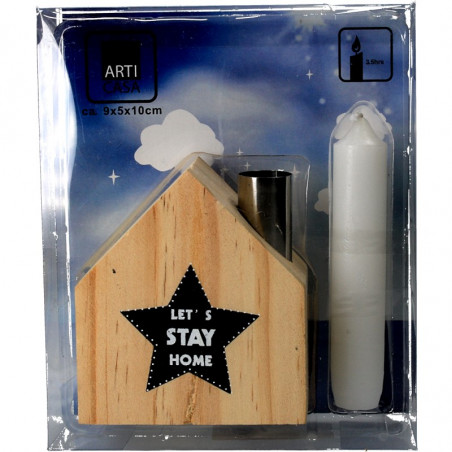 Lumânare cu suport de lemn " Let's Stay Home"