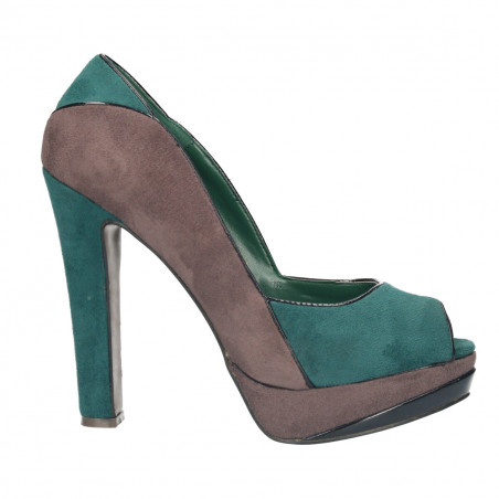 Pantofi dama, fashion cu platforma, decupati gri cu verde