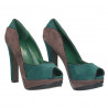 Pantofi dama, fashion cu platforma, decupati gri cu verde