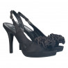 Sandale satin, negre, cu toc inalt