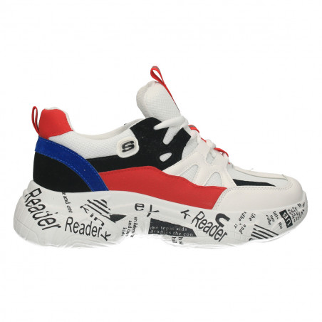 Pantofi trendy, albi, insertii colorate