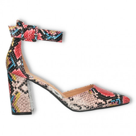 Pantofi de vara, imprimeu piele de sarpe, fuxia
