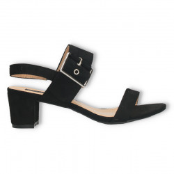 Sandale negre, toc mediu, velur eco