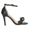 Sandale negre simple, cu decor flori