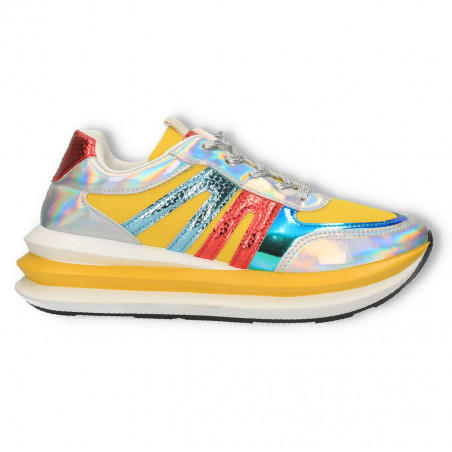 Sneakers femei, talpa inalta, insertii metalizate