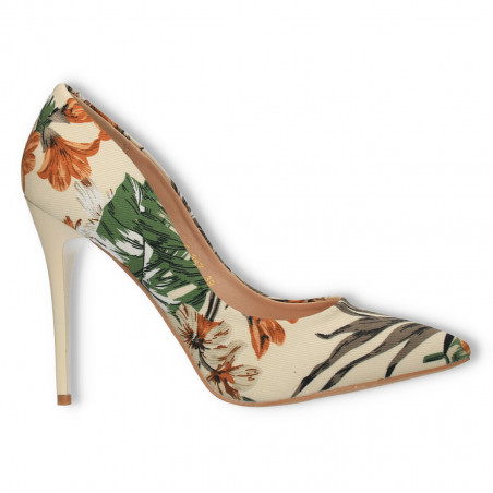 Pantofi florali, stiletto, bej floral