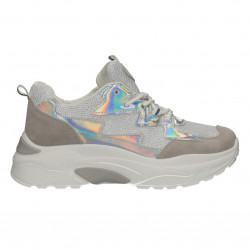 Sneakers dama, alb cu argintiu