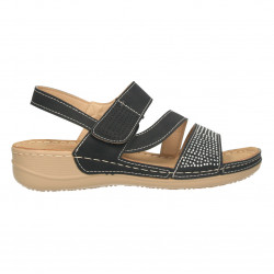 Sandale negre, stil clasic, decorate