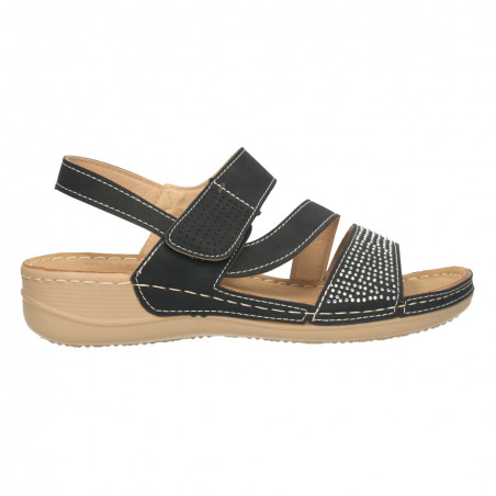 Sandale negre, stil clasic, decorate