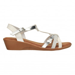 Sandale dama, stil casual, alb cu argintiu