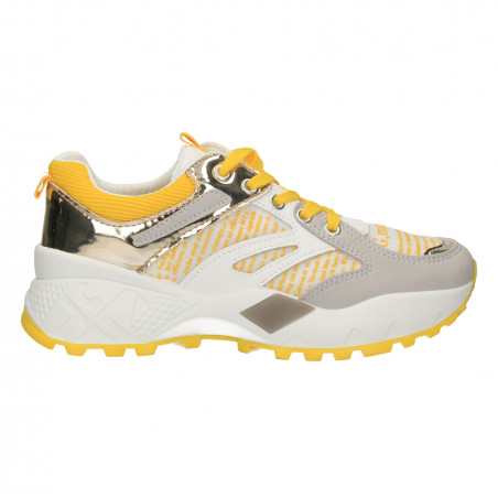 Sneakers dama, alb cu galben, stil urban