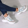 Sneakers dama, alb cu argintiu