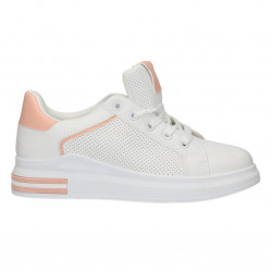 Sneakers albi, insertii roz, pentru femei