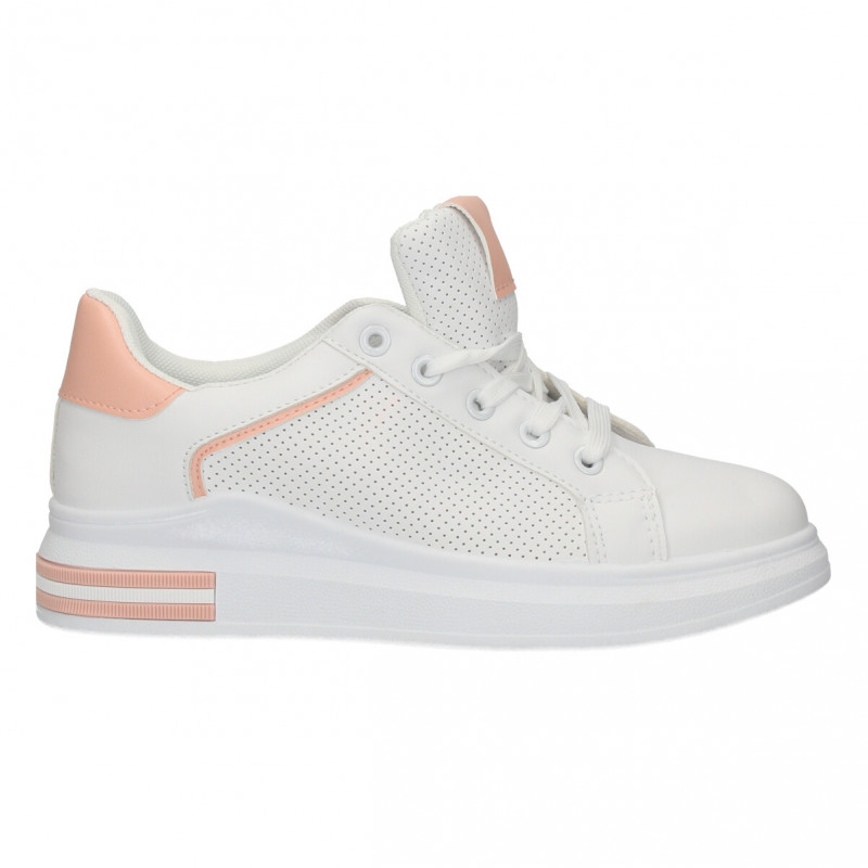 Sneakers albi, insertii roz, pentru femei Sneakers albi, insertii roz, pentru femei
