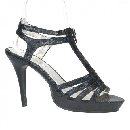 Sandale negre, platforma mica, toc inalt