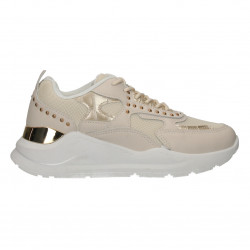 Sneakers dama, bej, cu decor auriu