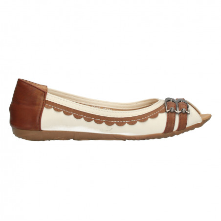 Balerini decupati, alb cu maro, stil boho